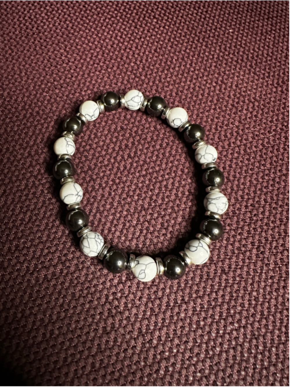Beaded White and Black Stone Bracelet